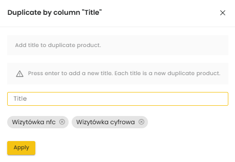 Modal duplikacji po tytule