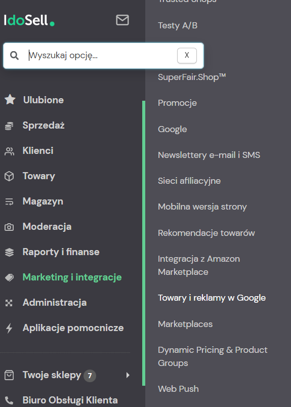 Krok 1 - nawigacja w menu IdoSell