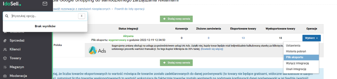 Krok 4 - menu Operacje, opcja Plik eksportu