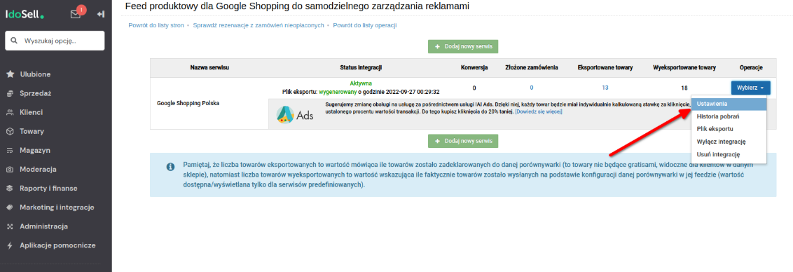 Krok 3 - menu Operacje, opcja Ustawienia