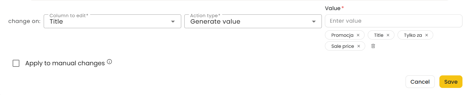 Generate value — przykład z dynamicznymi atrybutami