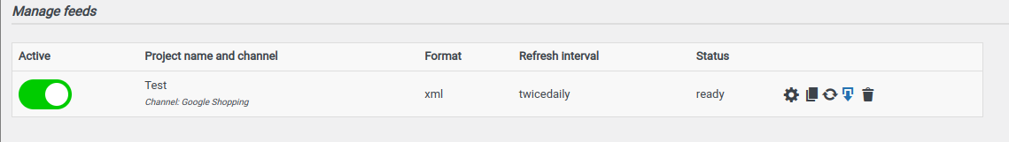Krok 7 - lista feedów Manage feeds